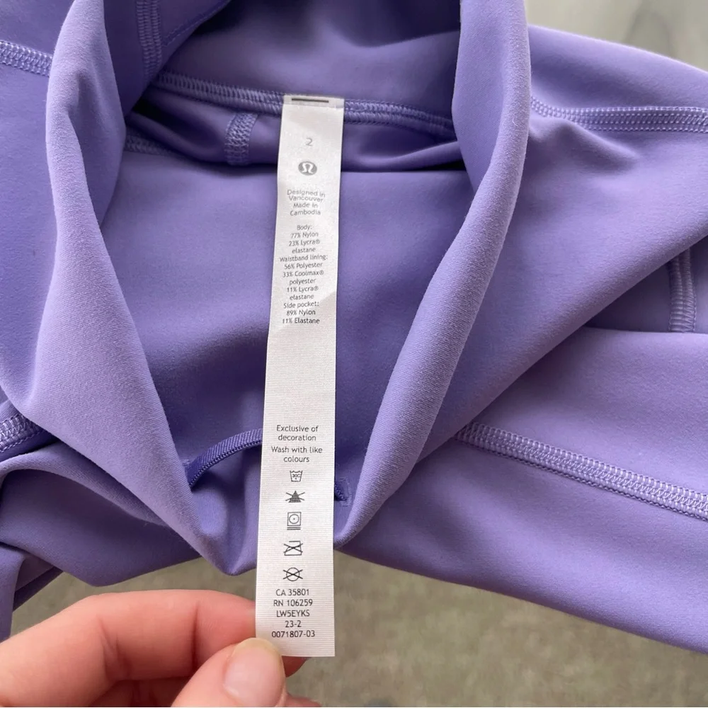 NWT Lululemon‎ Wunder Train HR Tight 25” Pockets Womens Size 2 Purple